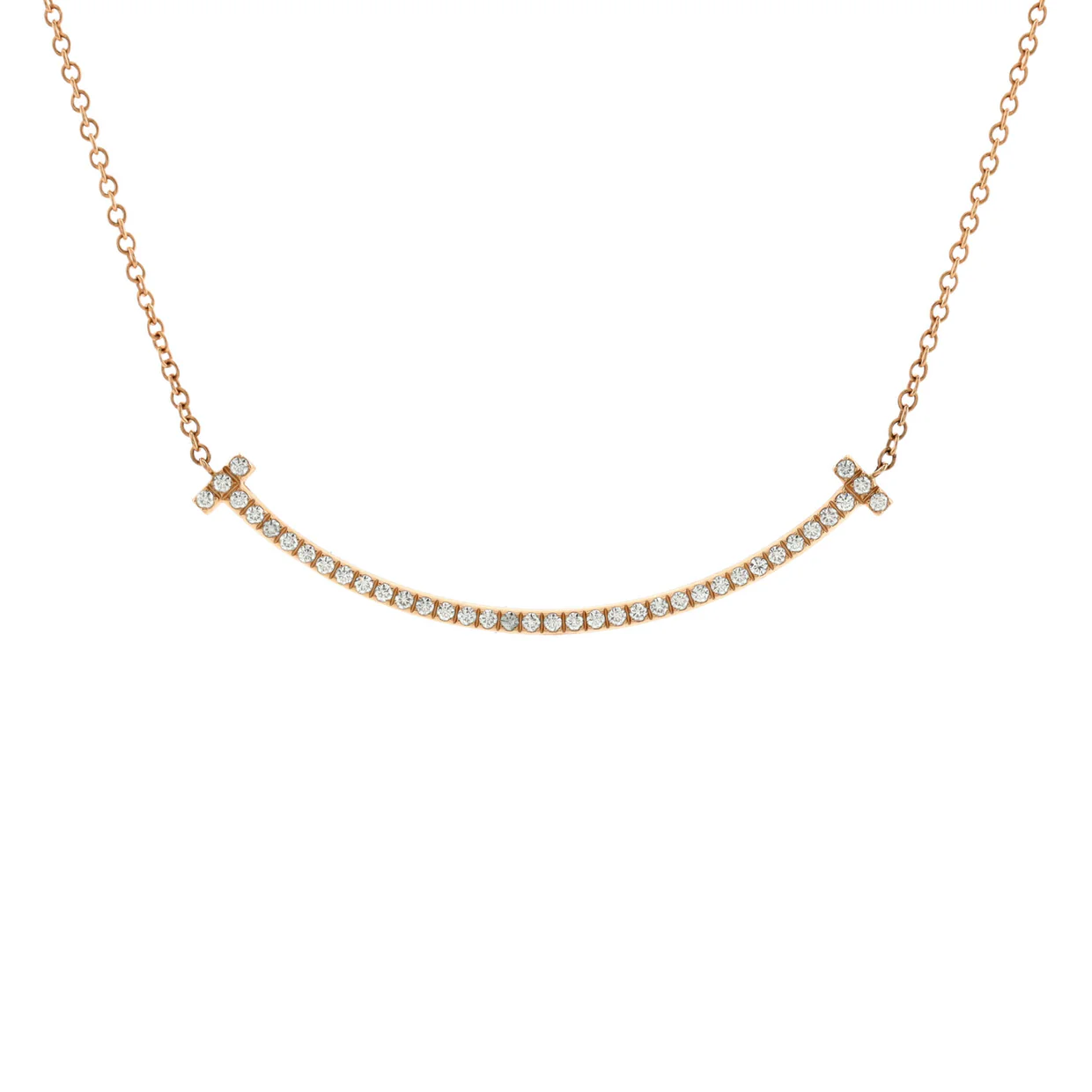 T Smile Pendant Necklace 18K Rose Gold with Diamonds Small - Deep Luxury