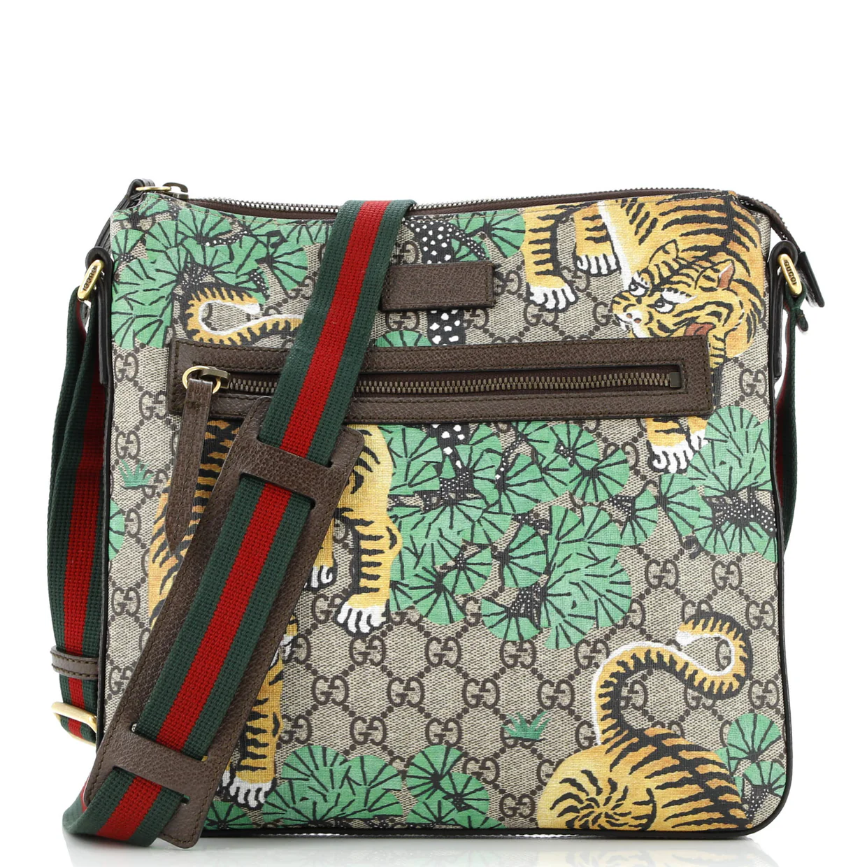 Front Zip Messenger Bengal Print GG Coated Canvas Medium - Deep Luxury