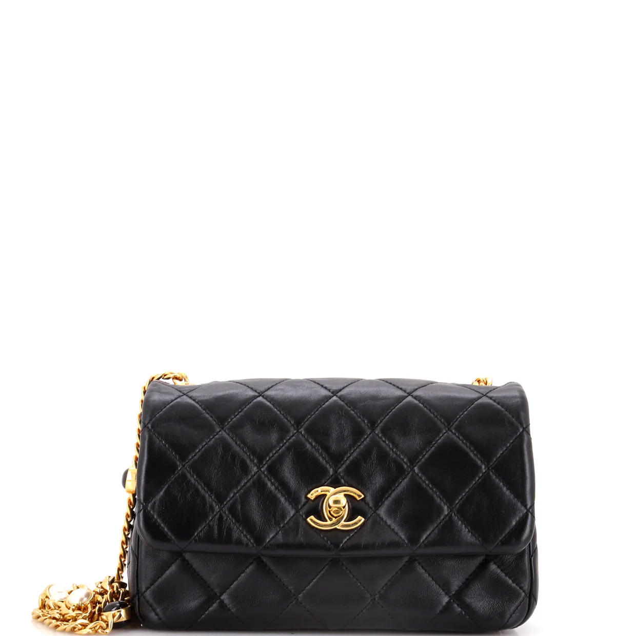 Resin Pearl Chain Flap Bag Quilted Lambskin Small - Deep Luxury