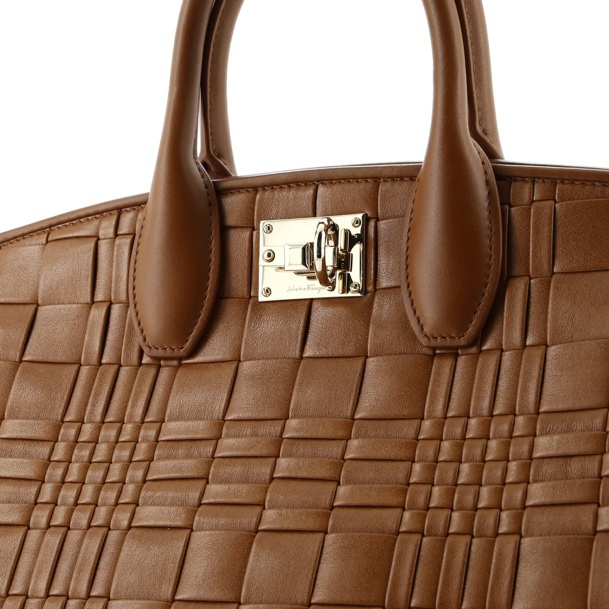 Studio Box Satchel Woven Leather Medium - Deep Luxury