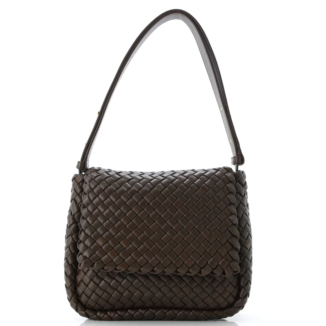 Cobble Flap Shoulder Bag Padded Intrecciato Leather Small - Deep Luxury