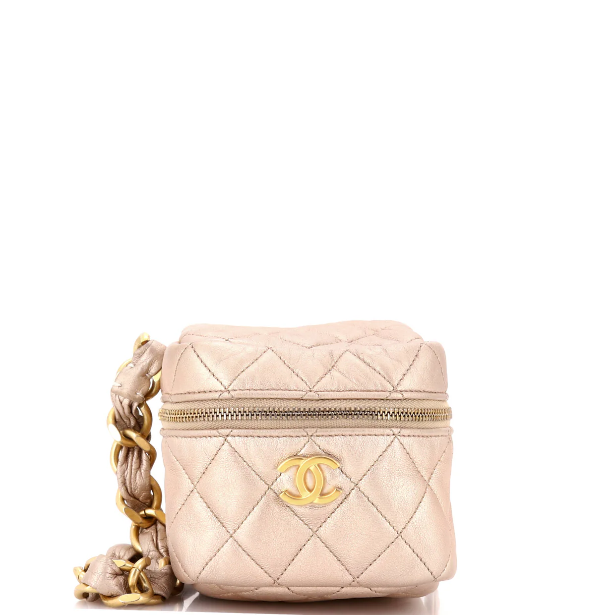 CC Cube Zip Clutch with Chain Handle Quilted Lambskin - Deep Luxury
