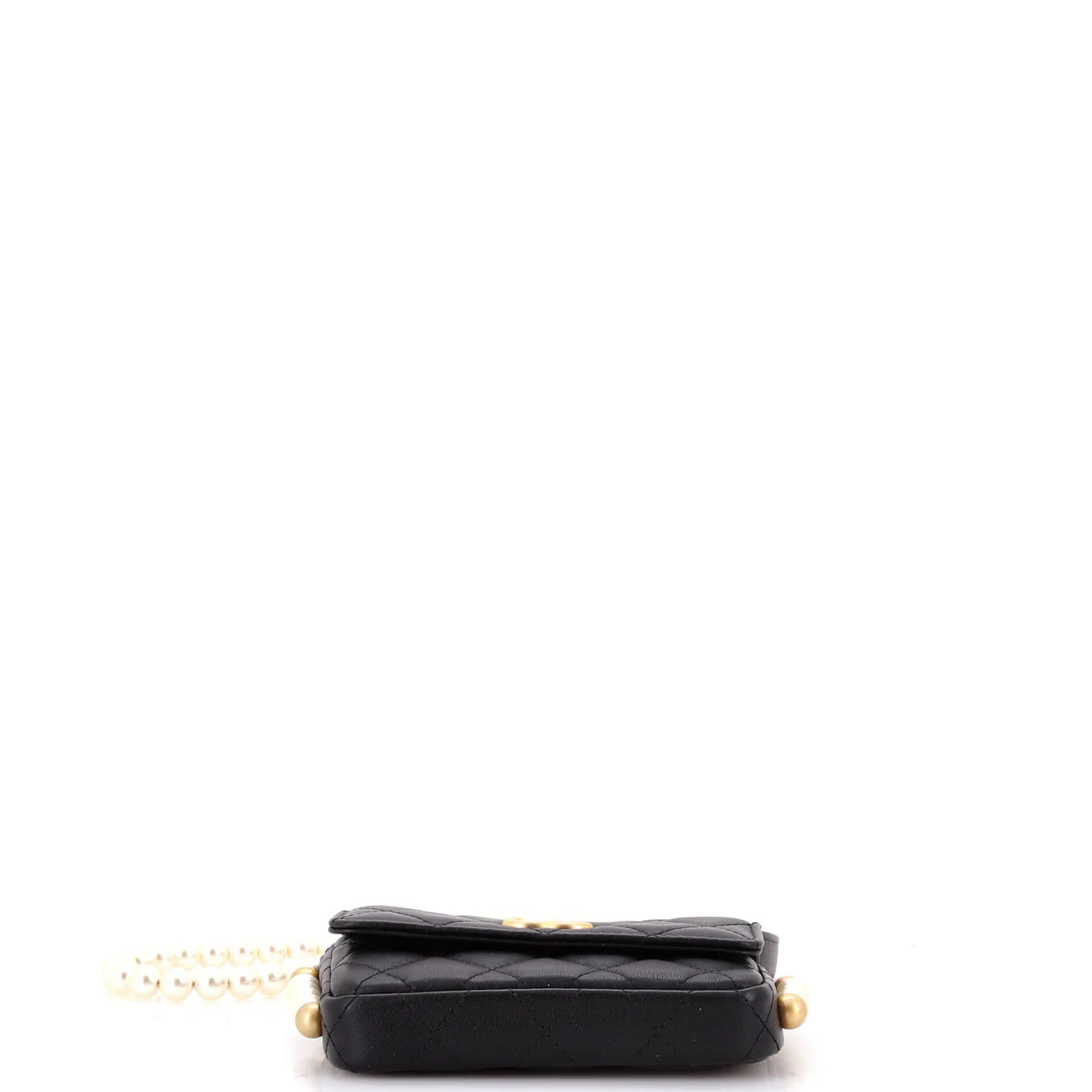 About Pearls Flap Card Holder with Chain Quilted Calfskin - Deep Luxury