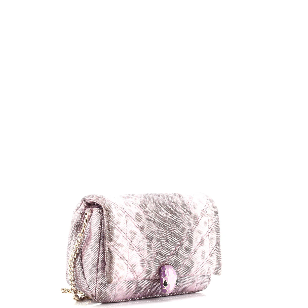 Serpenti Cabochon Shoulder Bag Diagonal Quilted Metallic Karung Small - Deep Luxury