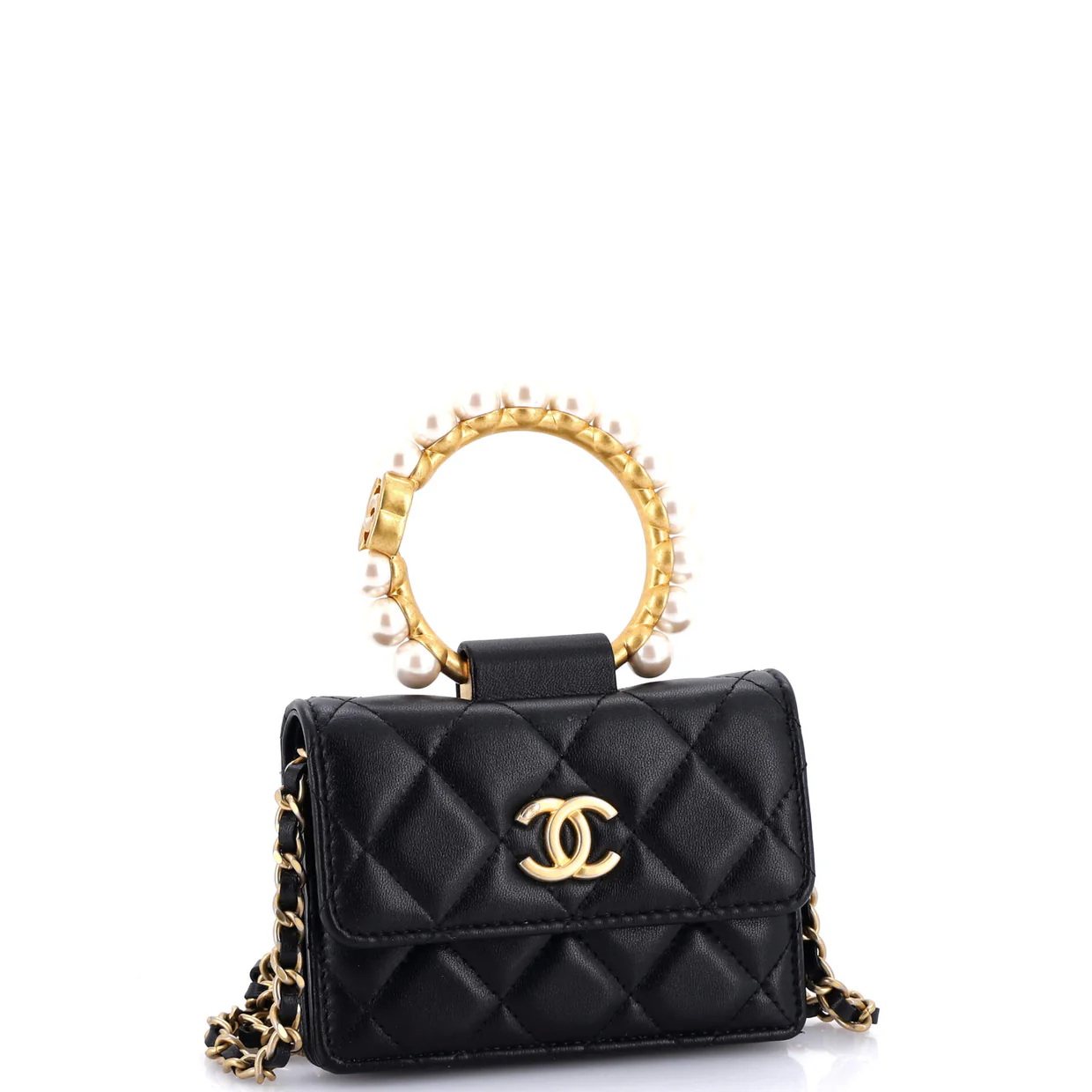 Pearl Crown Clutch with Chain Quilted Lambskin - Deep Luxury