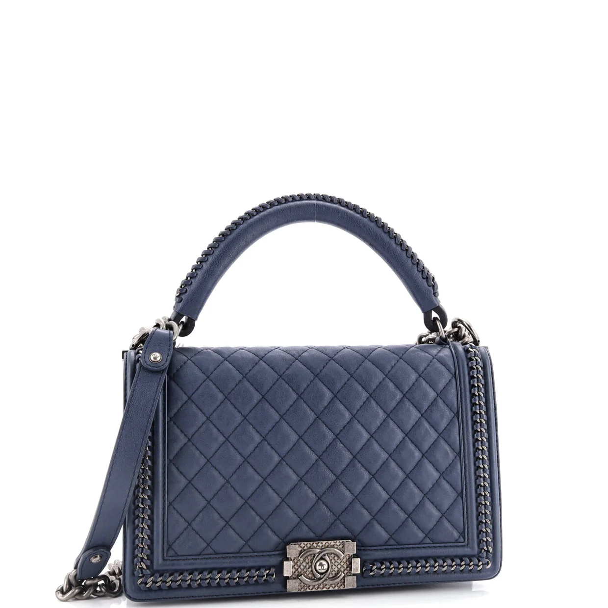Chain Handle Boy Flap Bag Quilted Calfskin New Medium - Deep Luxury