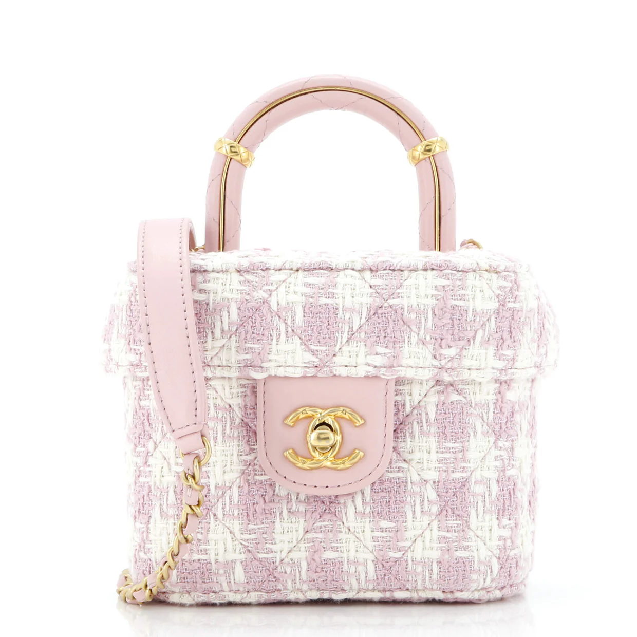 CC Top Handle Flap Vanity Case Quilted Tweed Small - Deep Luxury