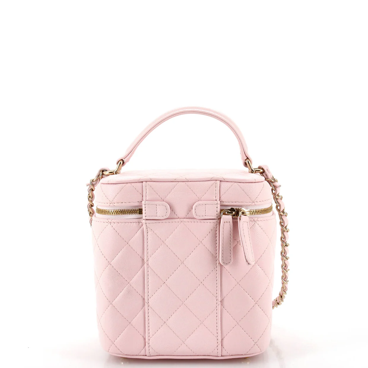 CC Top Handle Vanity Case with Chain Quilted Caviar Small - Deep Luxury
