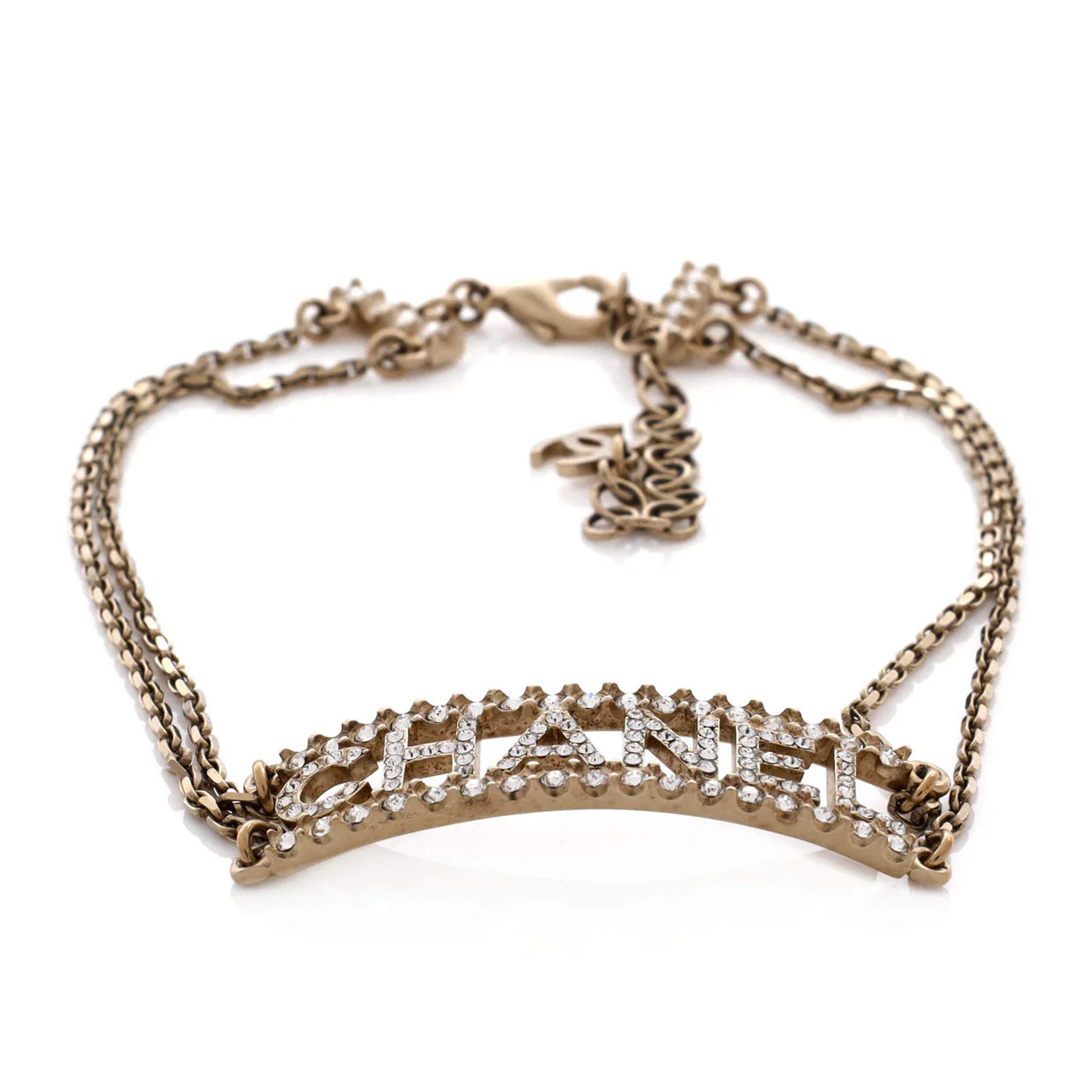 Logo Letters Plate Double Chain Choker Necklace Metal with Crystals - Deep Luxury