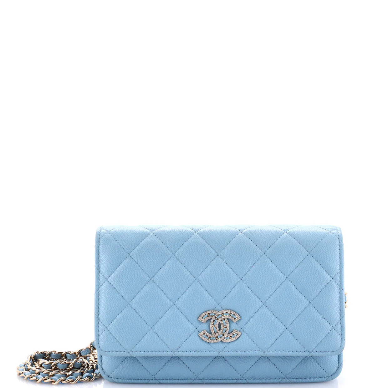 Twisted Crystals CC Wallet on Chain Quilted Caviar - Deep Luxury