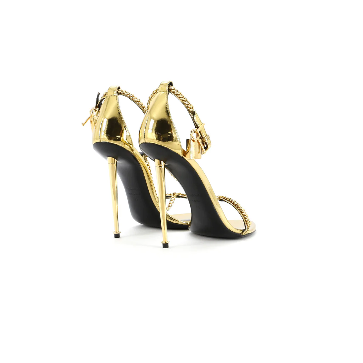 Women's Padlock Chain Pointy Naked Heeled Sandals Leather 105 - Deep Luxury