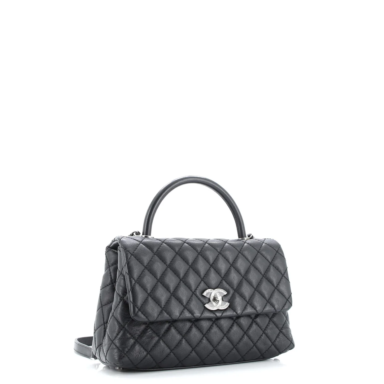 Coco Top Handle Bag Quilted Caviar Small - Deep Luxury