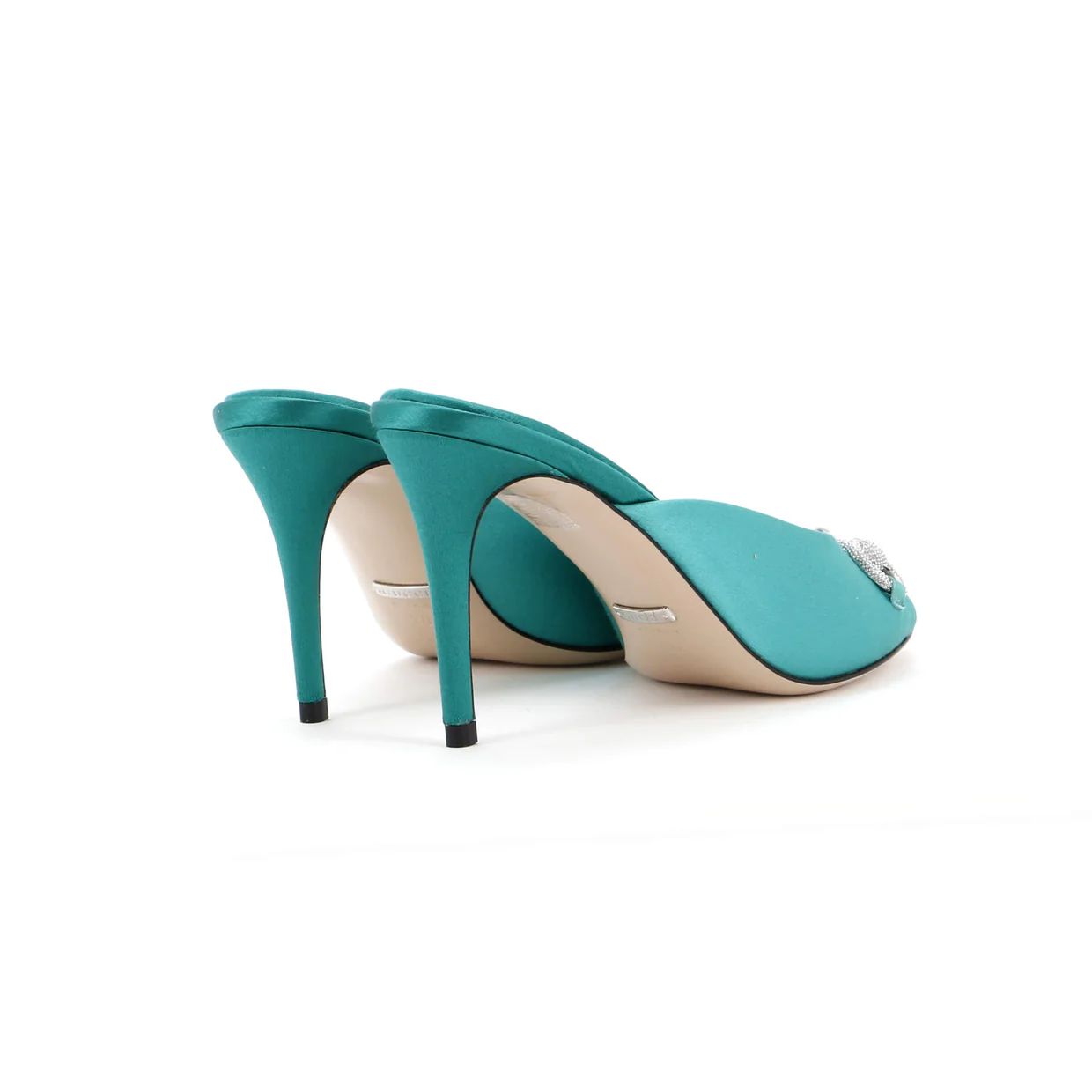 Women's Horsebit Heeled Mule Sandals Satin with Crystals - Deep Luxury