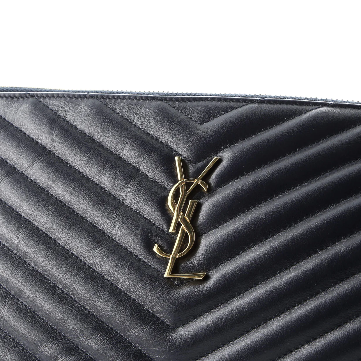 Classic Monogram Wristlet Pouch Matelasse Chevron Leather Large - Deep Luxury