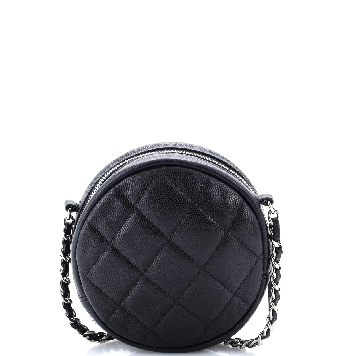 Round Clutch with Chain Quilted Iridescent Caviar Mini - Deep Luxury