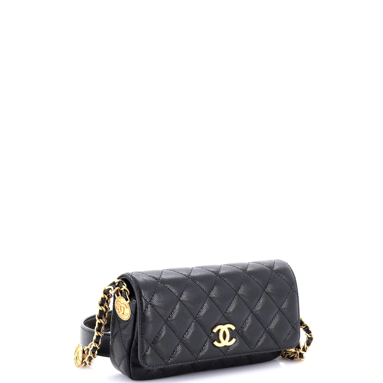 Twist Your Buttons Flap Clutch with Chain Quilted Caviar - Deep Luxury