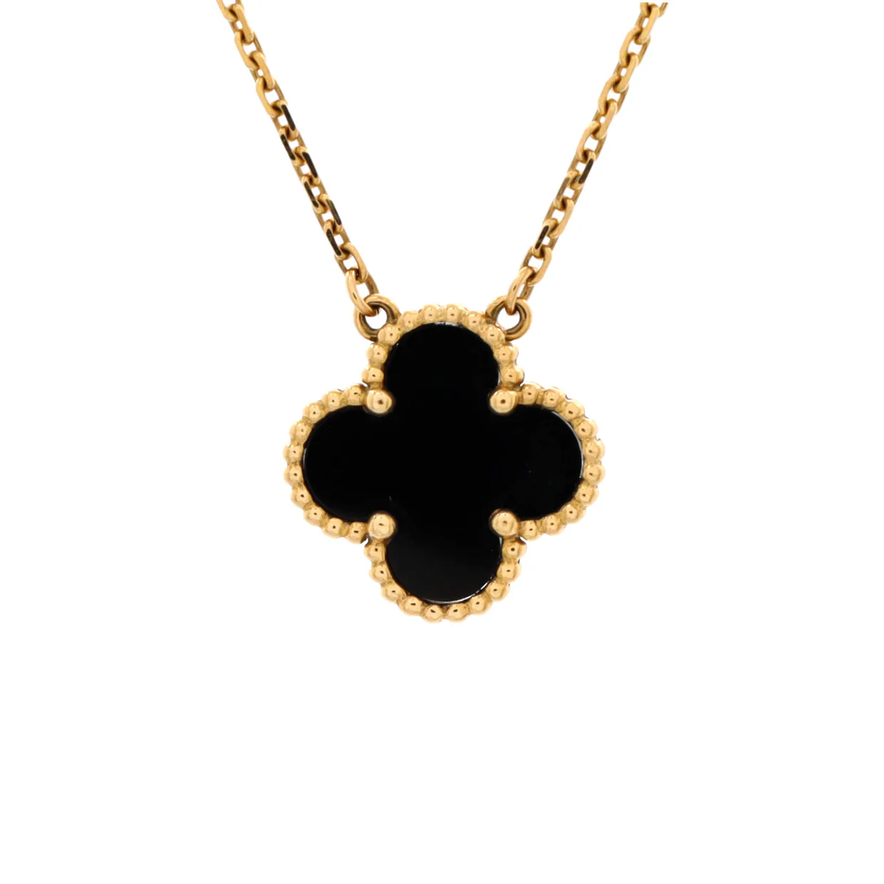 Vintage Alhambra Pendant Necklace 18K Yellow Gold and Onyx - Deep Luxury