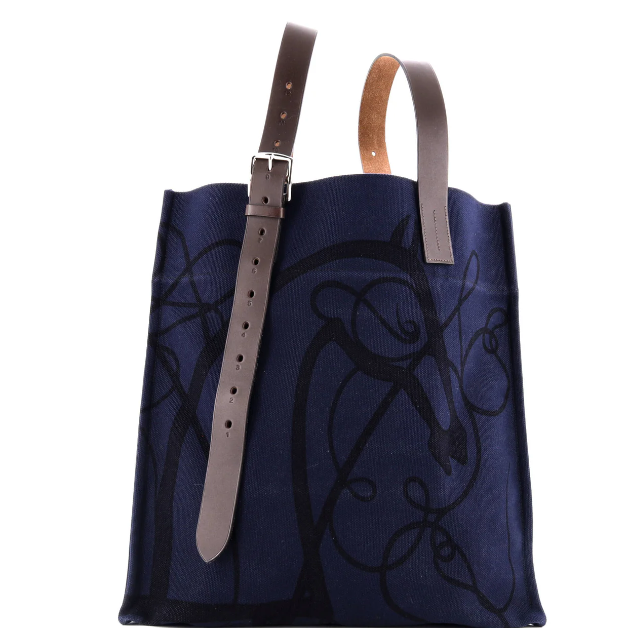 Etriviere Shopping Tote Printed Toile and Leather - Deep Luxury