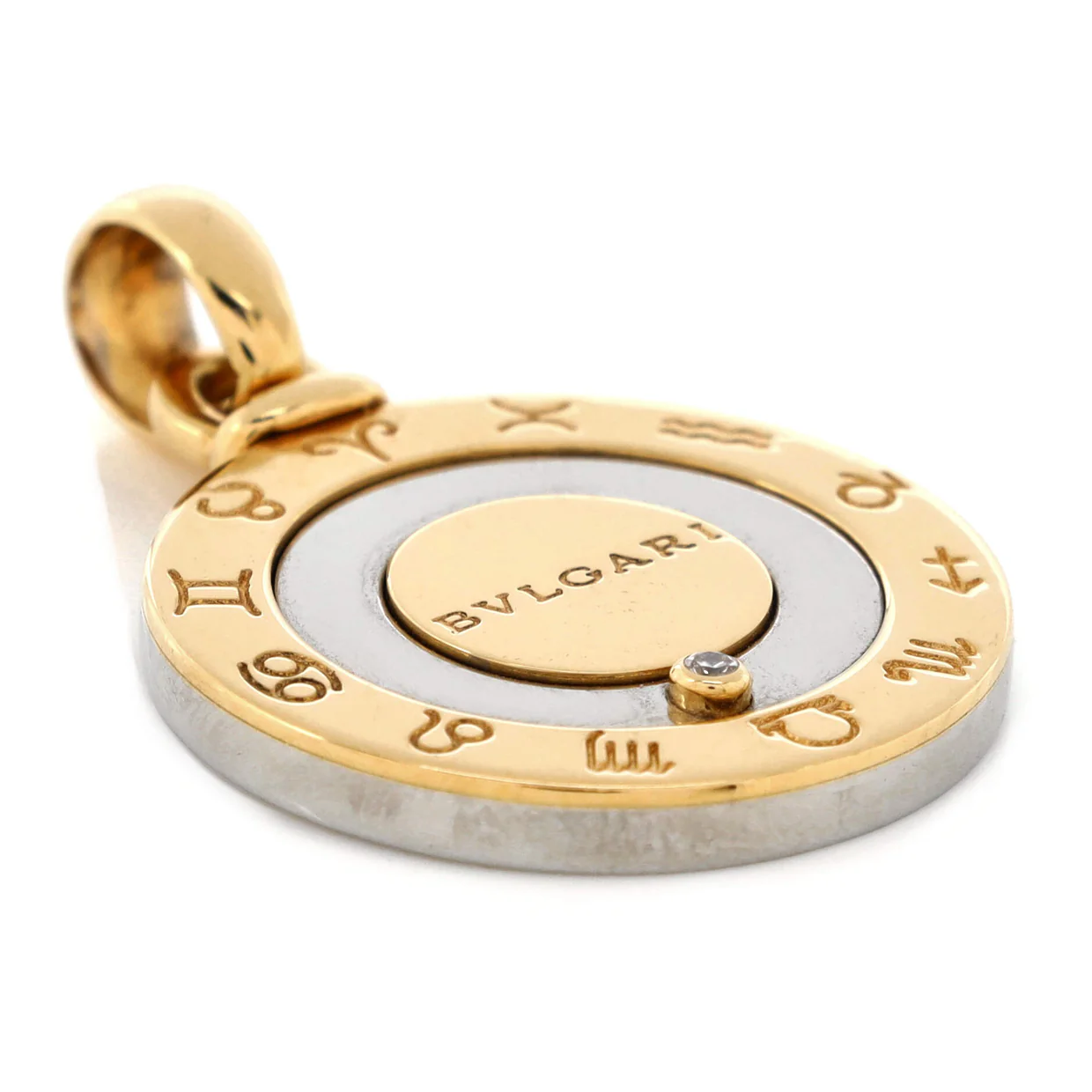 12 Months Horoscope Movable Round Pendant Charm Pendant u0026 Charms 18K Yellow Gold and Stainless Steel with Diamond - Deep Luxury
