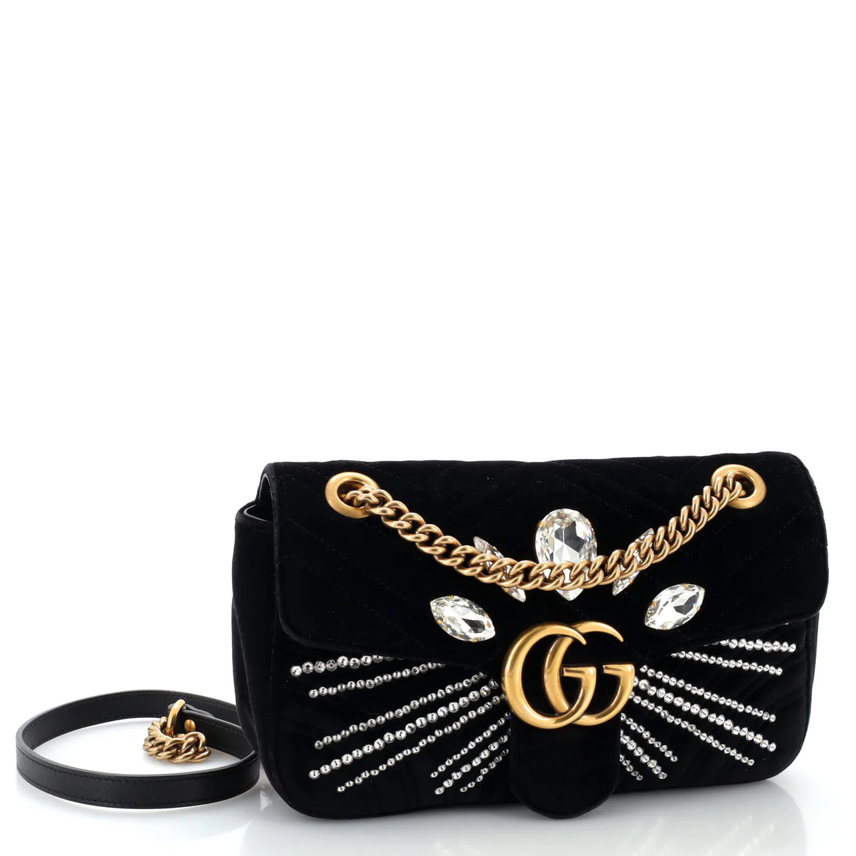 GG Marmont Flap Bag Crystal Embellished Matelasse Velvet Medium - Deep Luxury