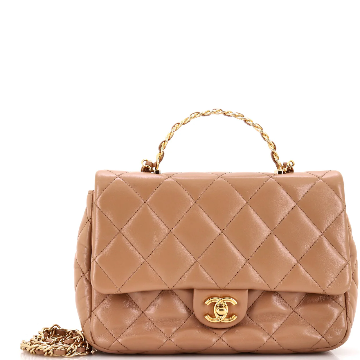 Golden Links Top Handle Flap Bag Quilted Shiny Lambskin Medium - Deep Luxury