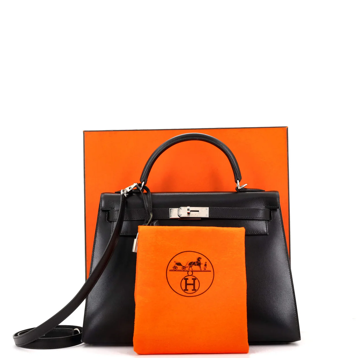 Kelly Handbag Noir Box Calf with Palladium Hardware 32 - Deep Luxury