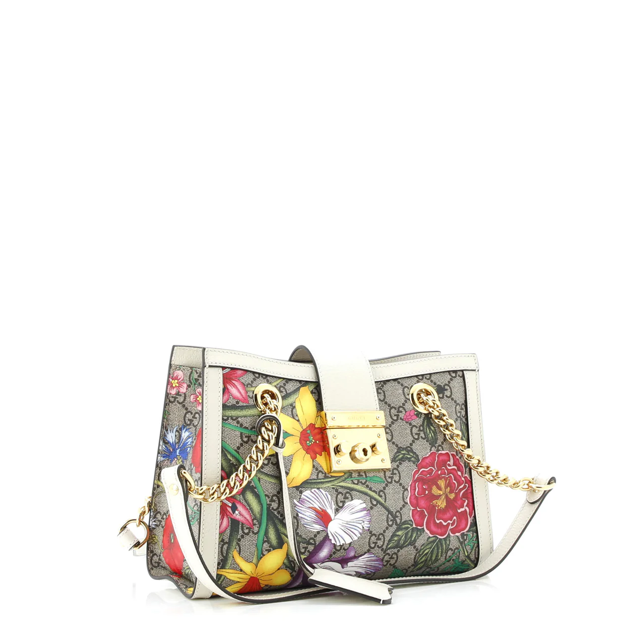 Padlock Chain Tote Flora GG Coated Canvas Small - Deep Luxury