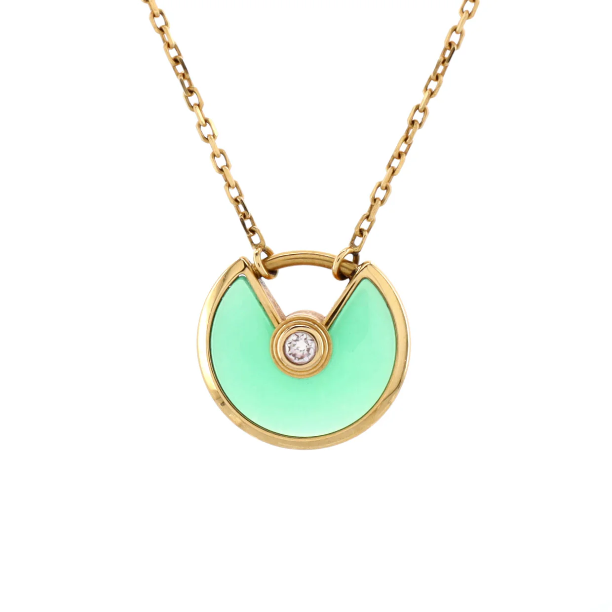 Amulette de Cartier Pendant Necklace 18K Yellow Gold with Chyrsoprase and Diamond XS - Deep Luxury