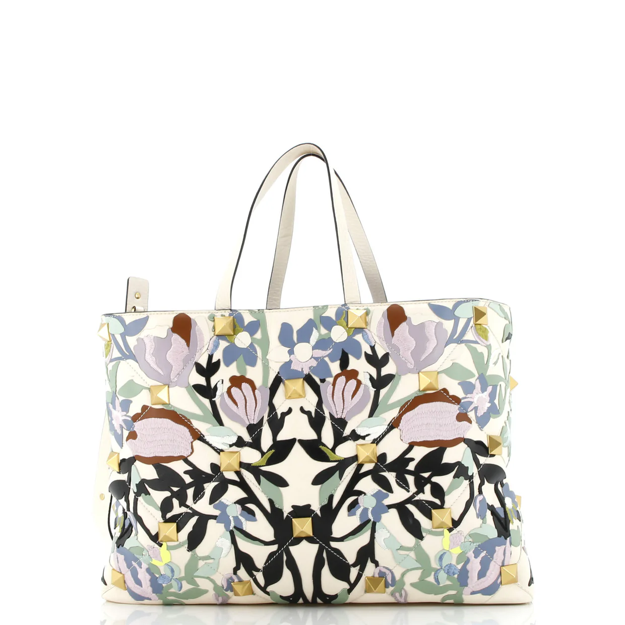 Roman Stud Tote Printed Embroidered Leather Large - Deep Luxury