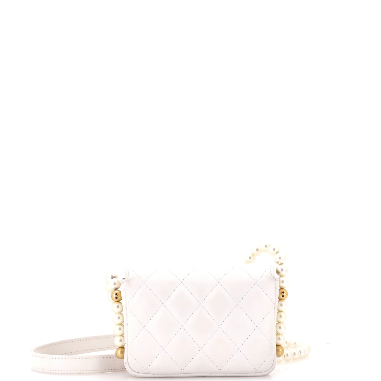 About Pearls Flap Card Holder with Chain Quilted Calfskin - Deep Luxury
