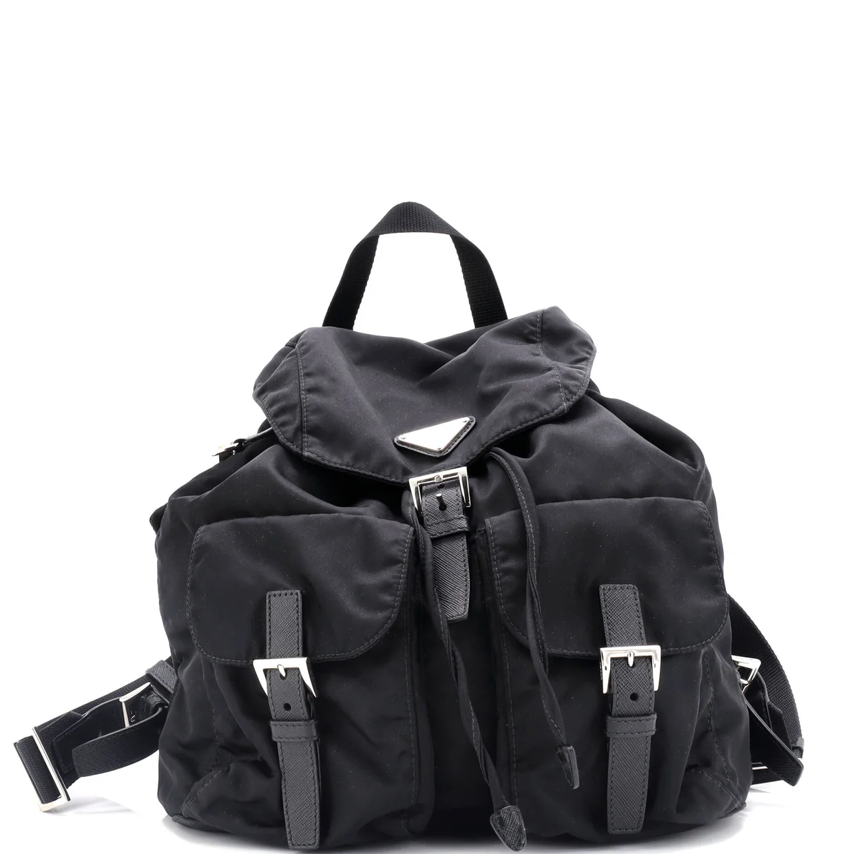 Double Front Pocket Backpack Re-Nylon with Leather Medium - Deep Luxury