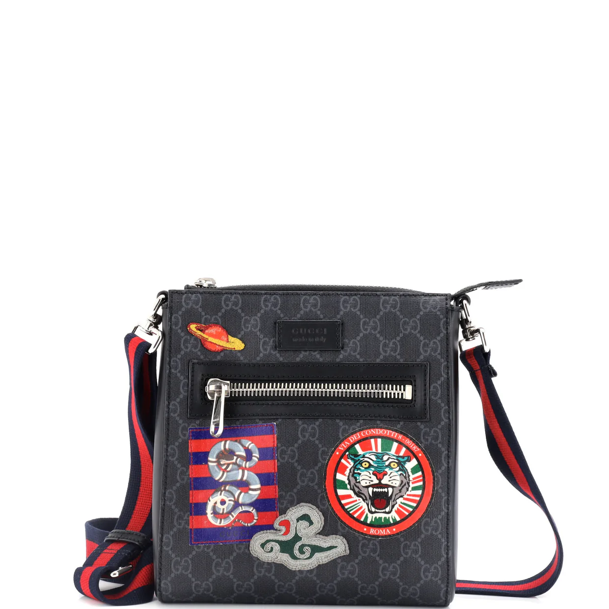 Night Courrier Zip Messenger GG Coated Canvas with Applique Small - Deep Luxury