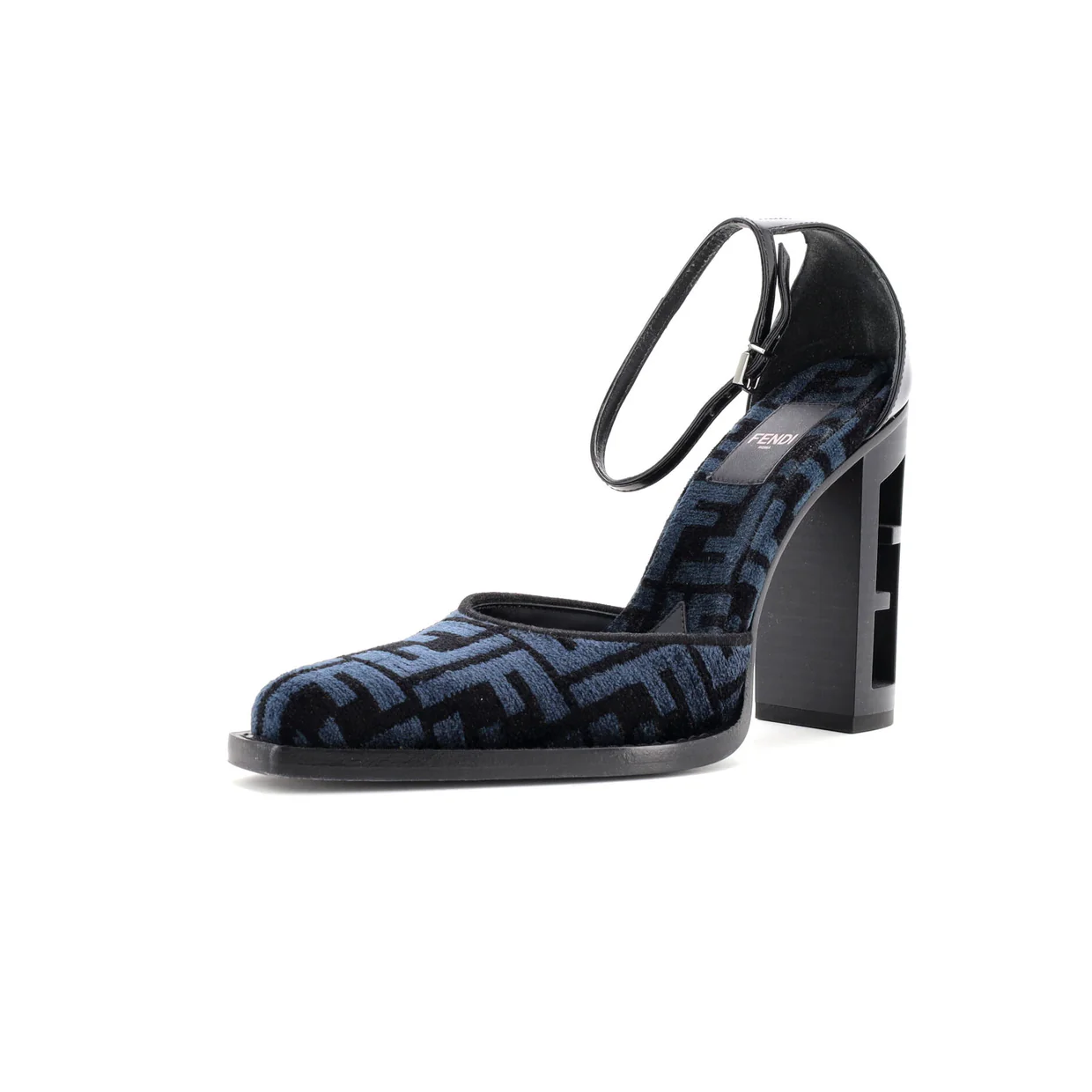 Women's FF Cut Ankle Strap Pumps Zucca Jacquard with Leather - Deep Luxury