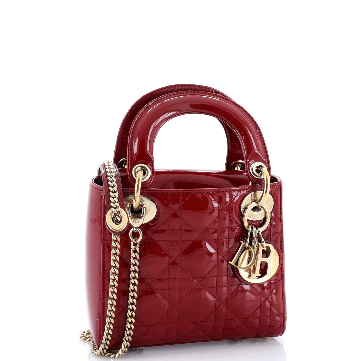 Lady Dior Chain Bag Cannage Quilt Patent Mini - Deep Luxury