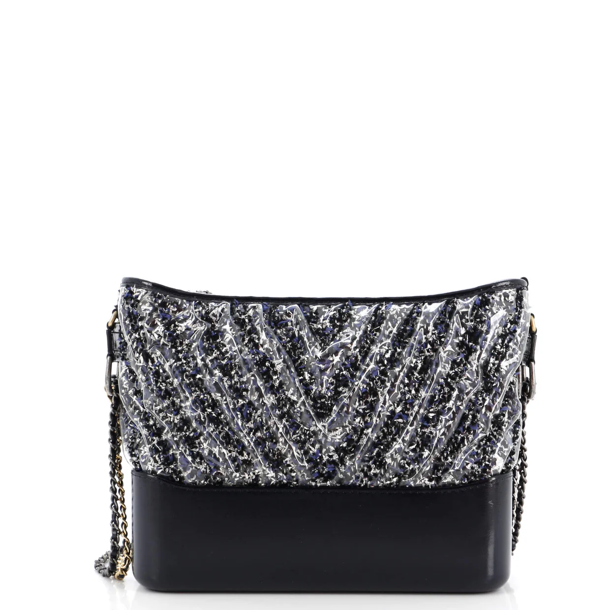 Gabrielle Hobo Chevron PVC Over Tweed Medium - Deep Luxury