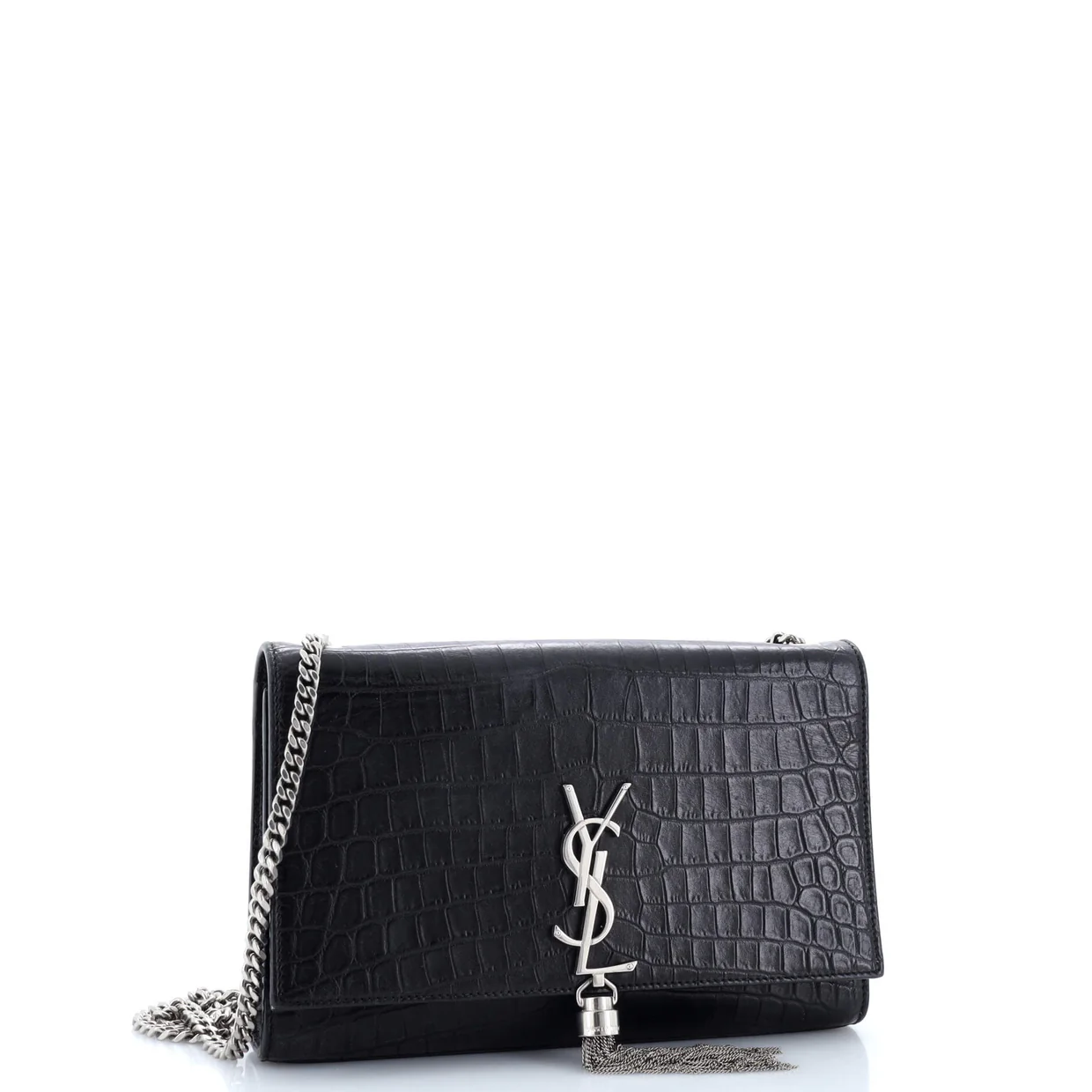 Classic Monogram Tassel Crossbody Bag Crocodile Embossed Leather Medium - Deep Luxury