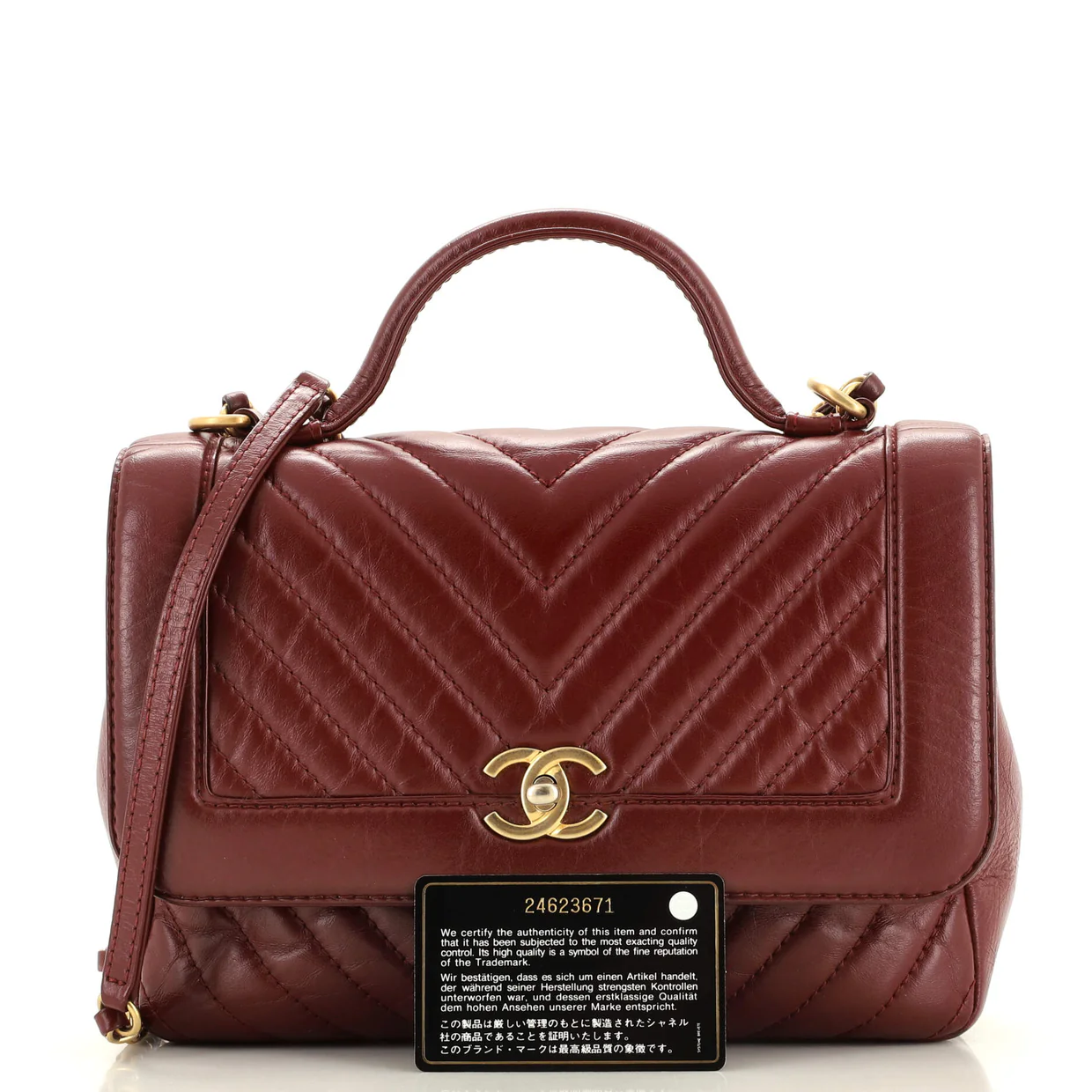 Top Handle Flap Bag Chevron Calfskin Medium - Deep Luxury