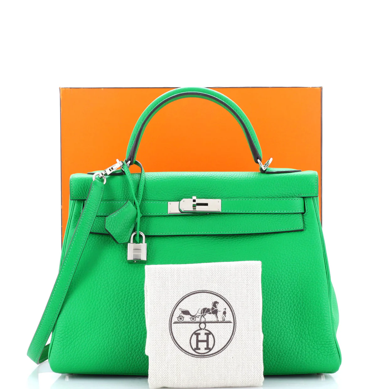 Kelly Handbag Bamboo Clemence with Palladium Hardware 32 - Deep Luxury