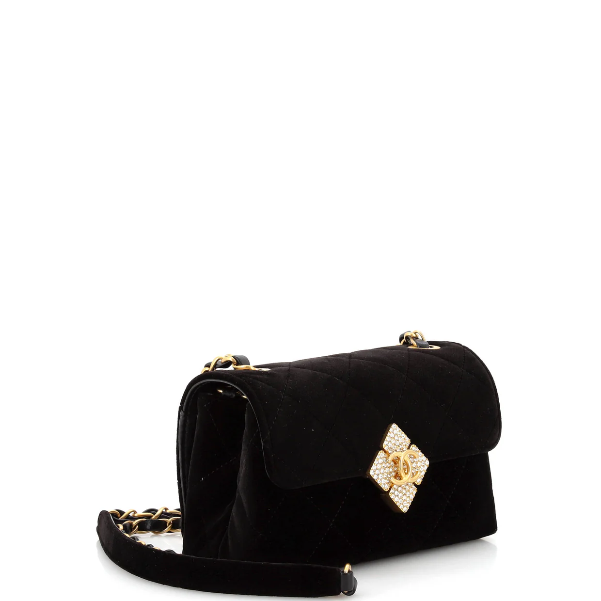 Diamond Lock CC Flap Bag Quilted Velvet with Crystals Mini - Deep Luxury