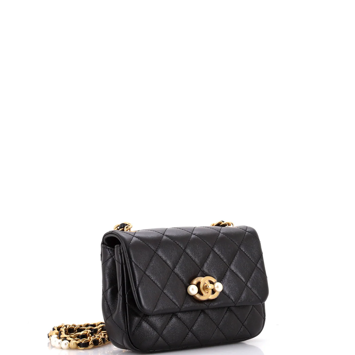 CC Pearl Section Chain Flap Bag Quilted Calfskin Mini - Deep Luxury