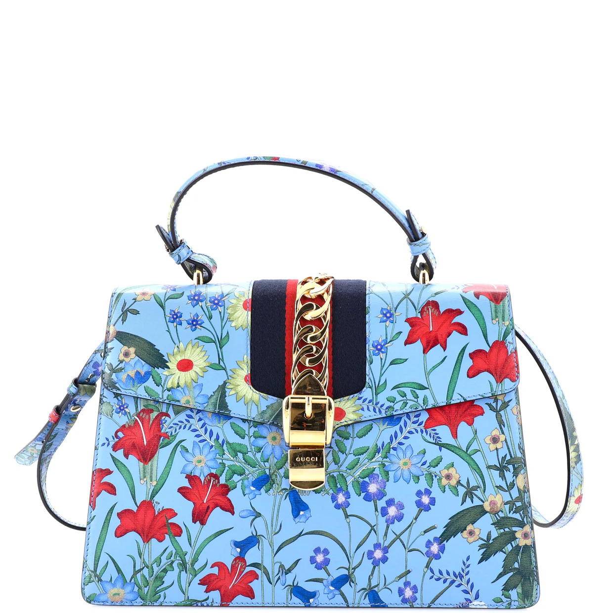 Sylvie Top Handle Bag Flora Leather Medium - Deep Luxury