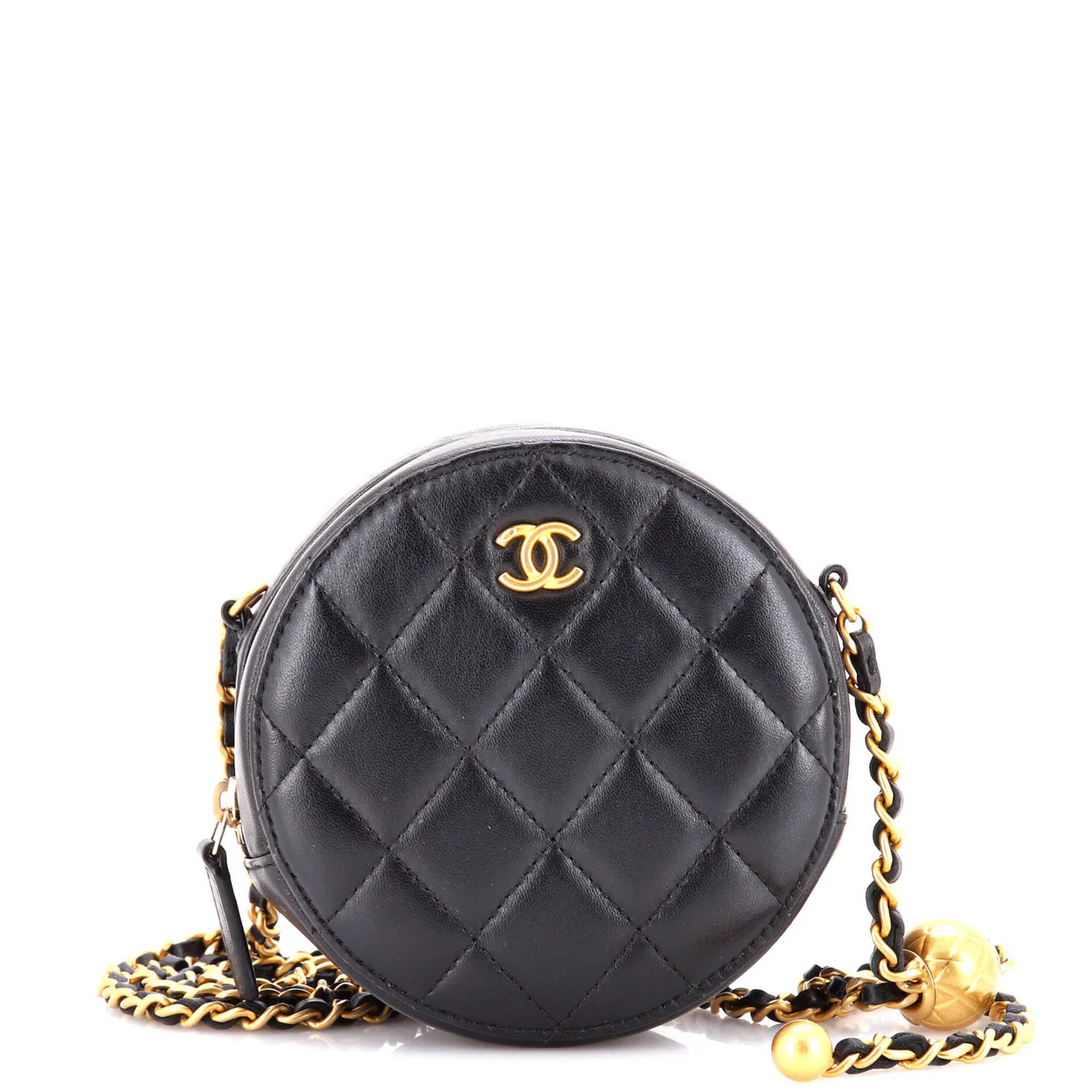 Pearl Crush Round Clutch with Chain Quilted Lambskin - Deep Luxury