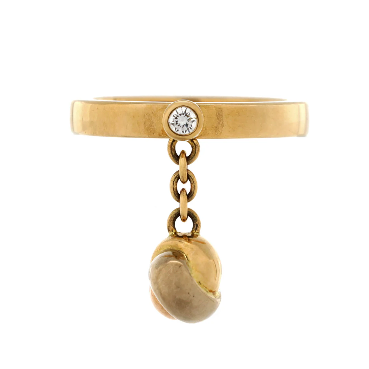 Trinity Knot Charm Ring 18K Yellow Gold with 18K Tricolor Gold and Diamond - Deep Luxury