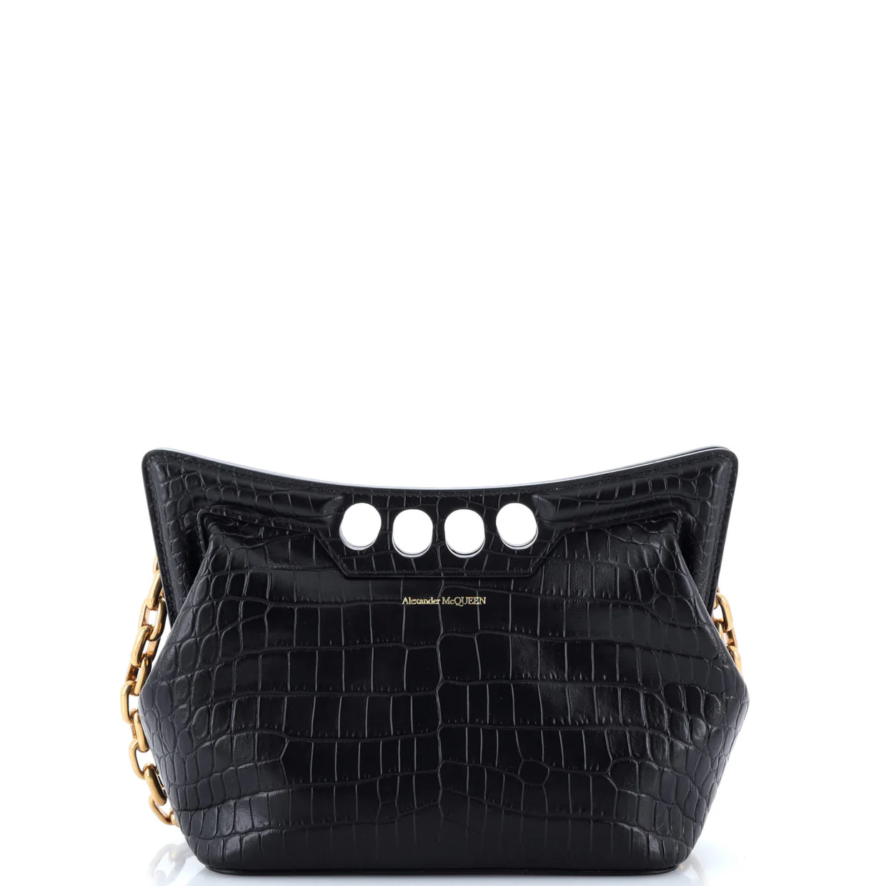 The Peak Chain Shoulder Bag Crocodile Embossed Leather Mini - Deep Luxury
