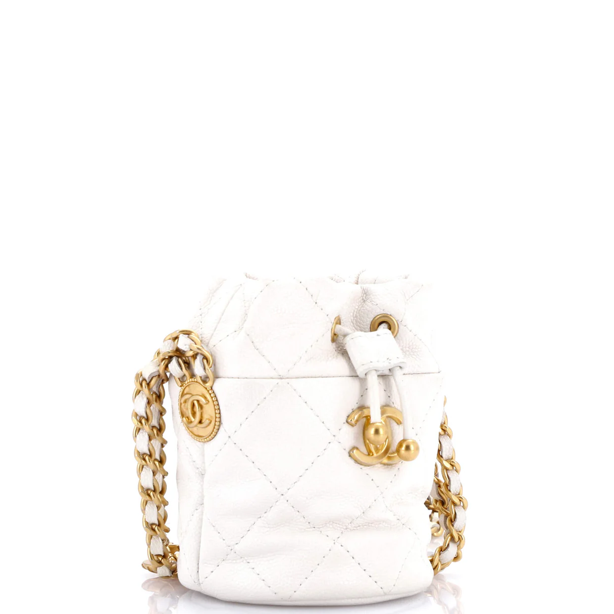 Twist Your Buttons Drawstring Bucket Bag Quilted Caviar Mini - Deep Luxury