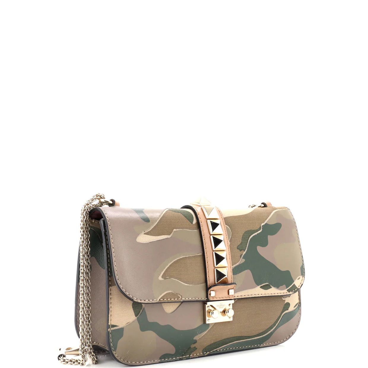 Glam Lock Shoulder Bag Camo Leather and Canvas Medium - Deep Luxury