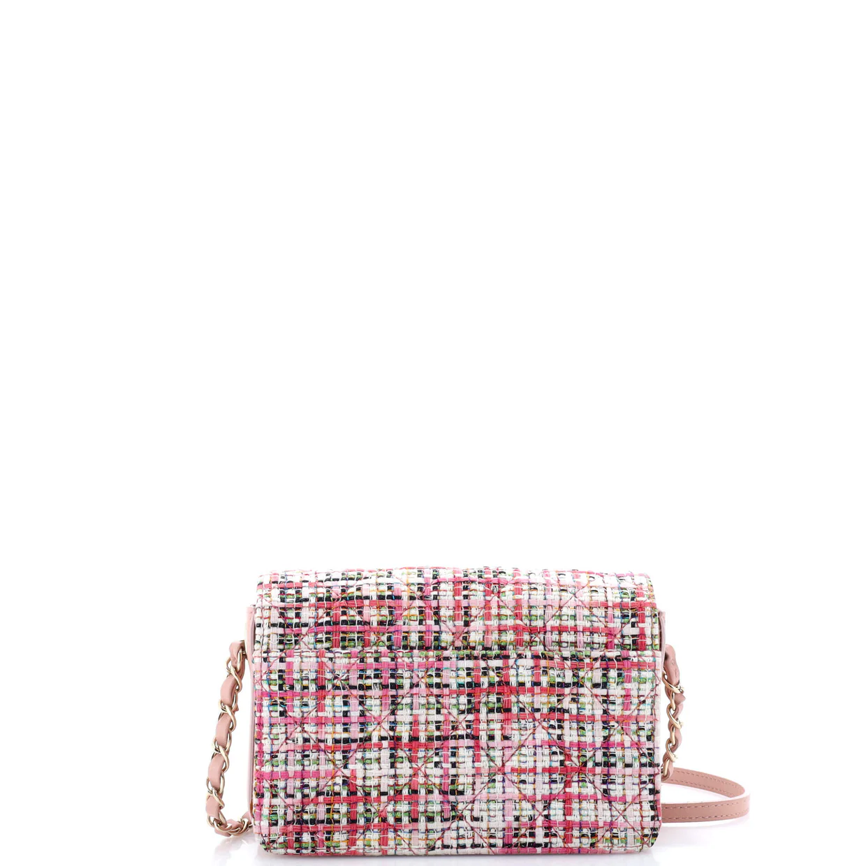 CC Stud Double Flap Bag Quilted Tweed with Leather Small - Deep Luxury