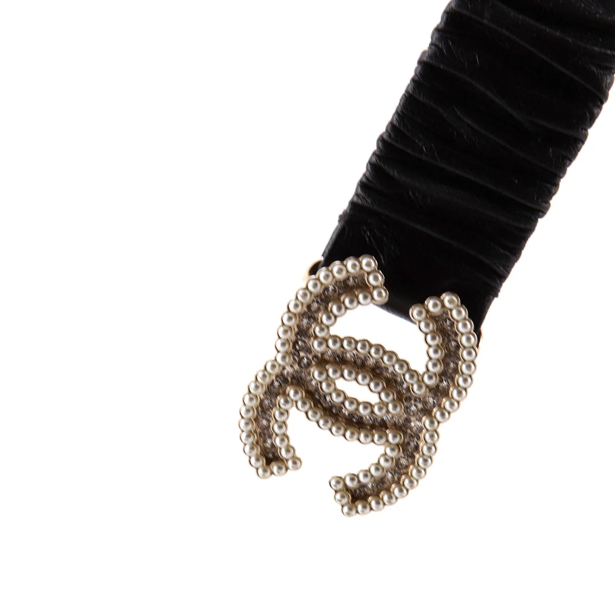 CC Elastic Belt Leather with Metal, Crystals and Faux Pearls 80 - Deep Luxury