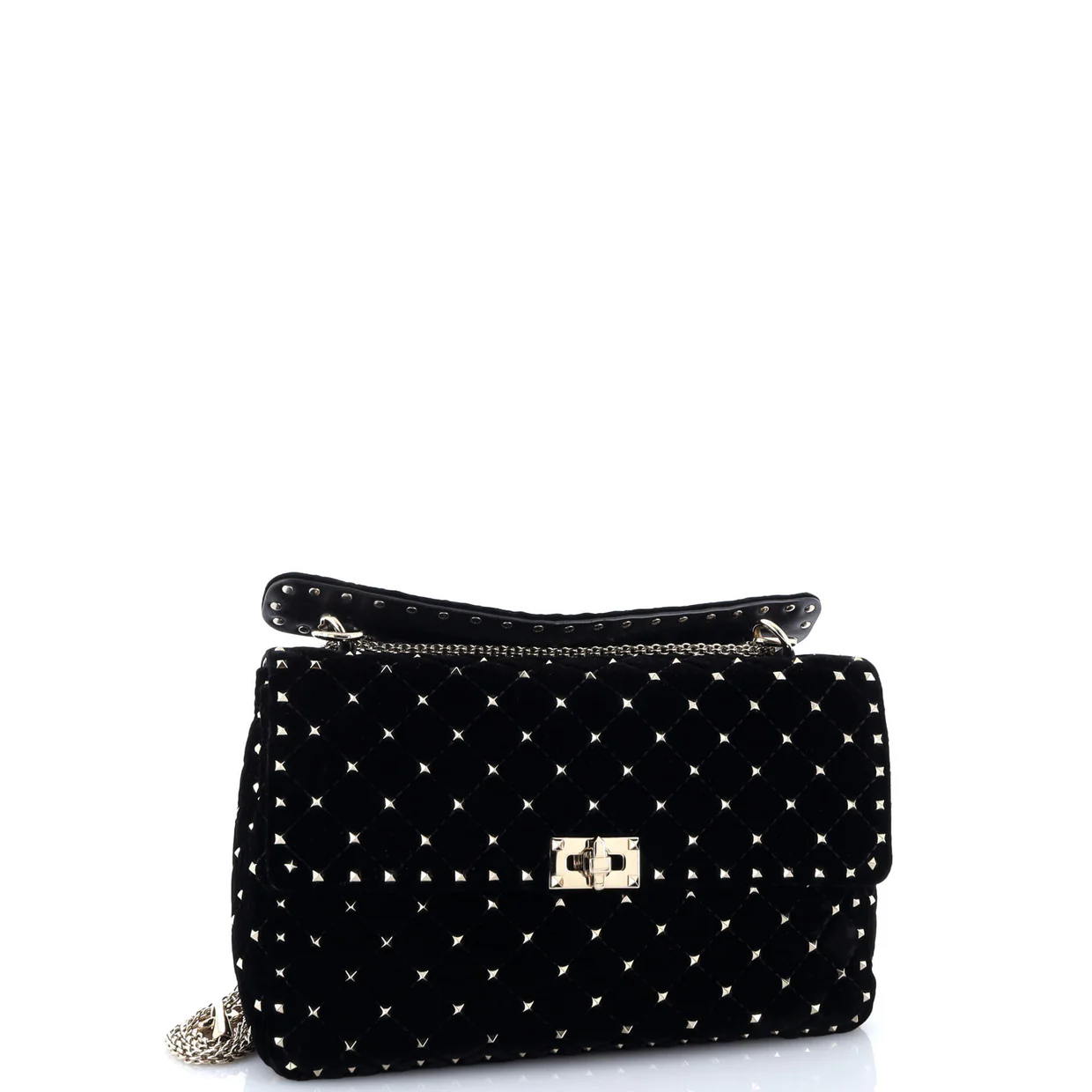 Rockstud Spike Flap Shoulder Bag Quilted Velvet Large - Deep Luxury
