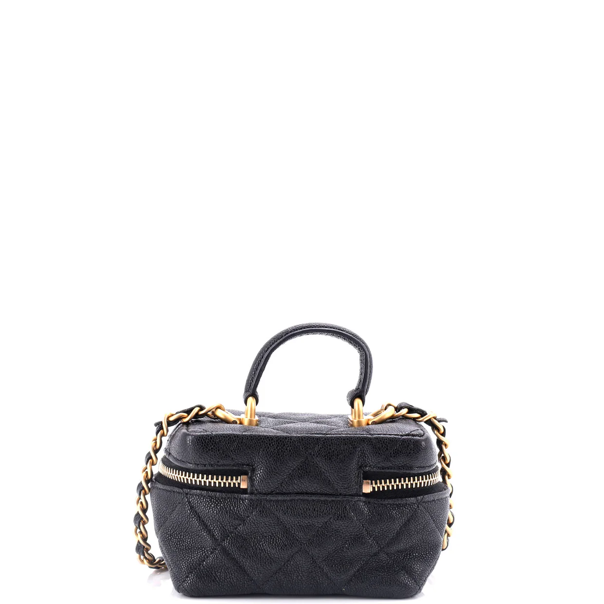 Top Handle Zip Around Vanity Case with Chain Quilted Caviar Mini - Deep Luxury